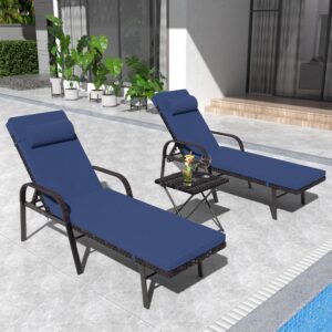 gotland patio chaise lounge sets outdoor armchair recliner rattan adjustable back 3 pieces cushioned patio folding chaise lounge with folding table