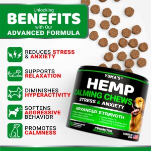 YUMA'S Hemp Calming Chews for Dogs - Advanced Dog Calming Treats - Dog Calming Chews - 170 Chews - Anxiety Relief Treats - Separation Aid, Barking, Stress Relief, Thunderstorms - Melatonin - Hemp Oil