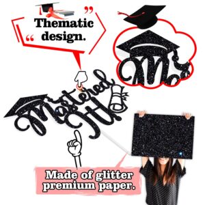 Mastered it Cake Topper, Happy Master's Degree/You Did It, Congrats Grad Graduate, Master Graduation Party Decorations Supplies, Black Glitter