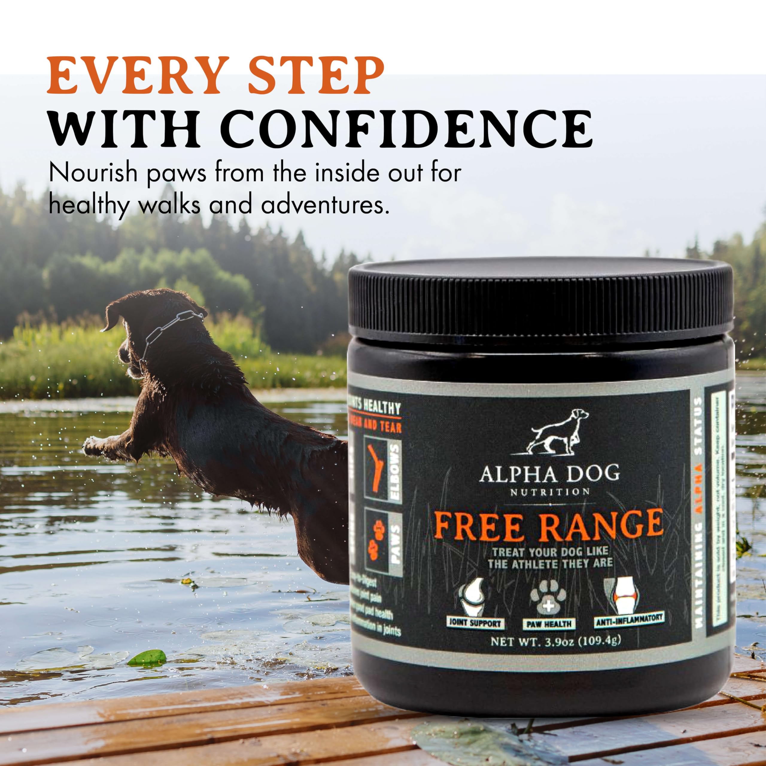 Free Range Joint Health Enhancer Supplement Powder for Dogs by Alpha Dog Nutrition - Premium Dog Arthritis Vitamins to Care for Joints - Contains Glucosamine, Chondroitin, MSM, Vitamin E, & More