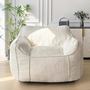 maxyoyo giant bean bag chair for adults, stuffed living room bean bag chair with armrest, large fluffy bean bag sofa with filler, accent chair sofa floor chair with pocket for dorm reading, beige