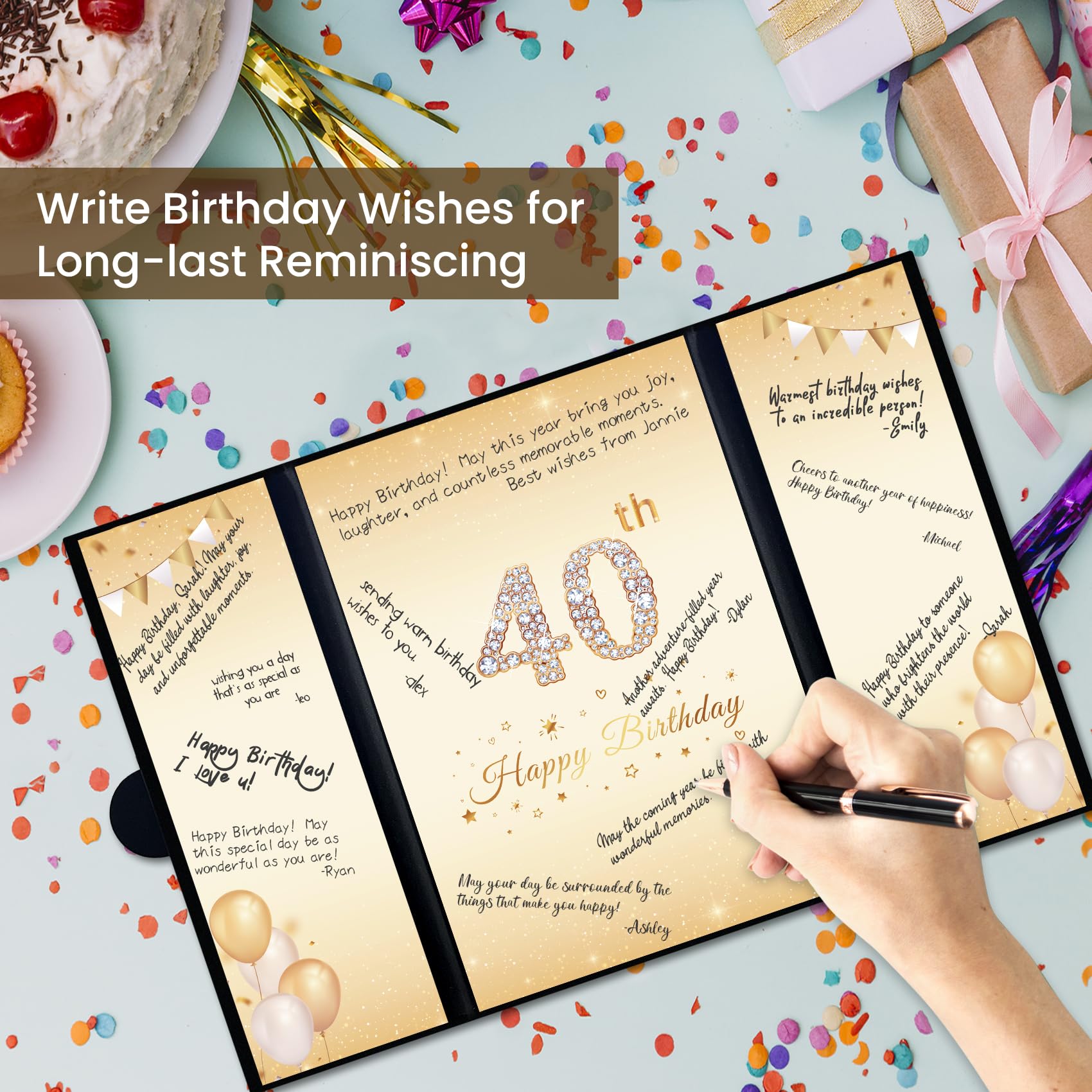 40th Black Gold Birthday Decorations for Women & Men, Creative Signature Guest Book for Her & Him, Cheers to 40 Years Old Birthday keepsake, 40th Birthday Party Supplies