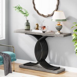 Tribesigns Industrial Entryway Table, 39-Inch Vintage Console Table Accent Table with Geometric Metal Legs, Narrow Wood Sofa Table Foyer Table for Entrance, Living Room (Gray & Black)