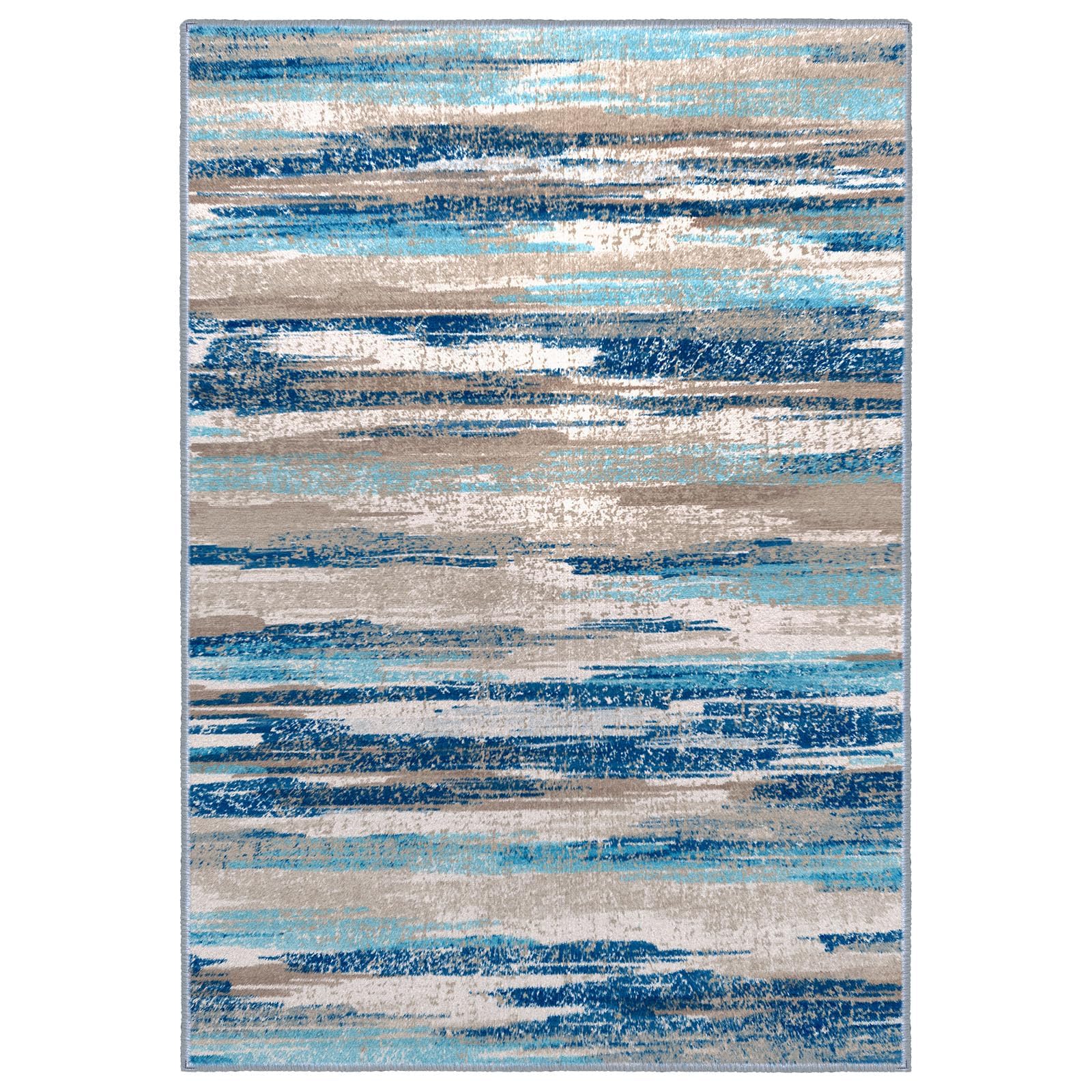 Lansny Modern Abstract Entryway Rug Indoor 2x3 Washable Rug Non-Slip Soft Small Area Rug Blue Kitchen Mats Thin Print Faux Wool Floor Carpet Throw Rugs for Entrance Bedroom Office Home Decor