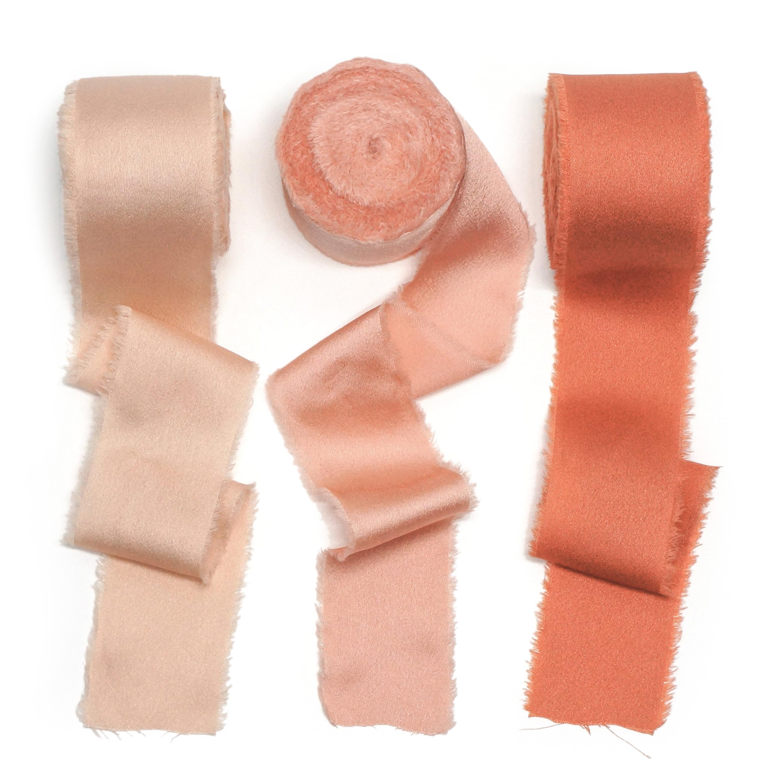 CT CRAFT LLC Frayed Satin Silk Ribbon 1.5" x 10 Yards x 3 Rolls Coral Dusty Coral Terracotta for Christmas Home Decor Gift Wrapping DIY Crafts Wedding Invitation Bouquets