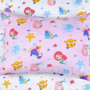 J-pinno Lovely Mermaid Pink Cartoon Reversible Duvet Cover & Pillowcase Set, 100% Cotton Weighted Blanket Cover 2Pcs Comforter Cover with Zipper for Kids Girls Bedding Set (Mermaid, Twin 60" X 80")