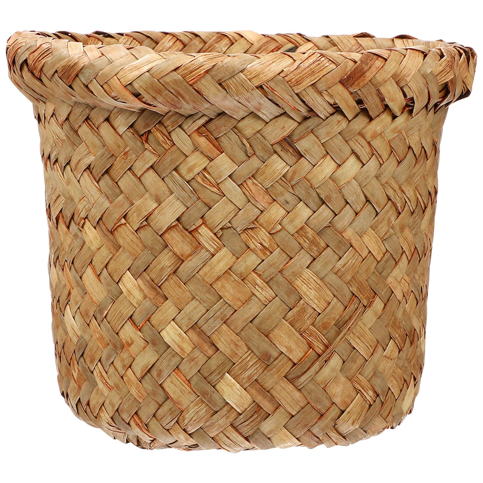 HOLIDYOYO Seagrass Woven Basket Small Countertop Trash Can Mini Wastebasket Woven Plant Pot Holder Pencil Cup Makeup Brush Organizer Farmhouse Home Decor