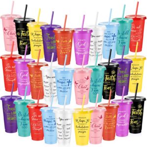 uiifan 30 pcs christian tumbler bible verse plastic tumblers with lids and straw 24oz inspirational religious tumblers gifts christian gifts for women birthday christmas (fresh color)