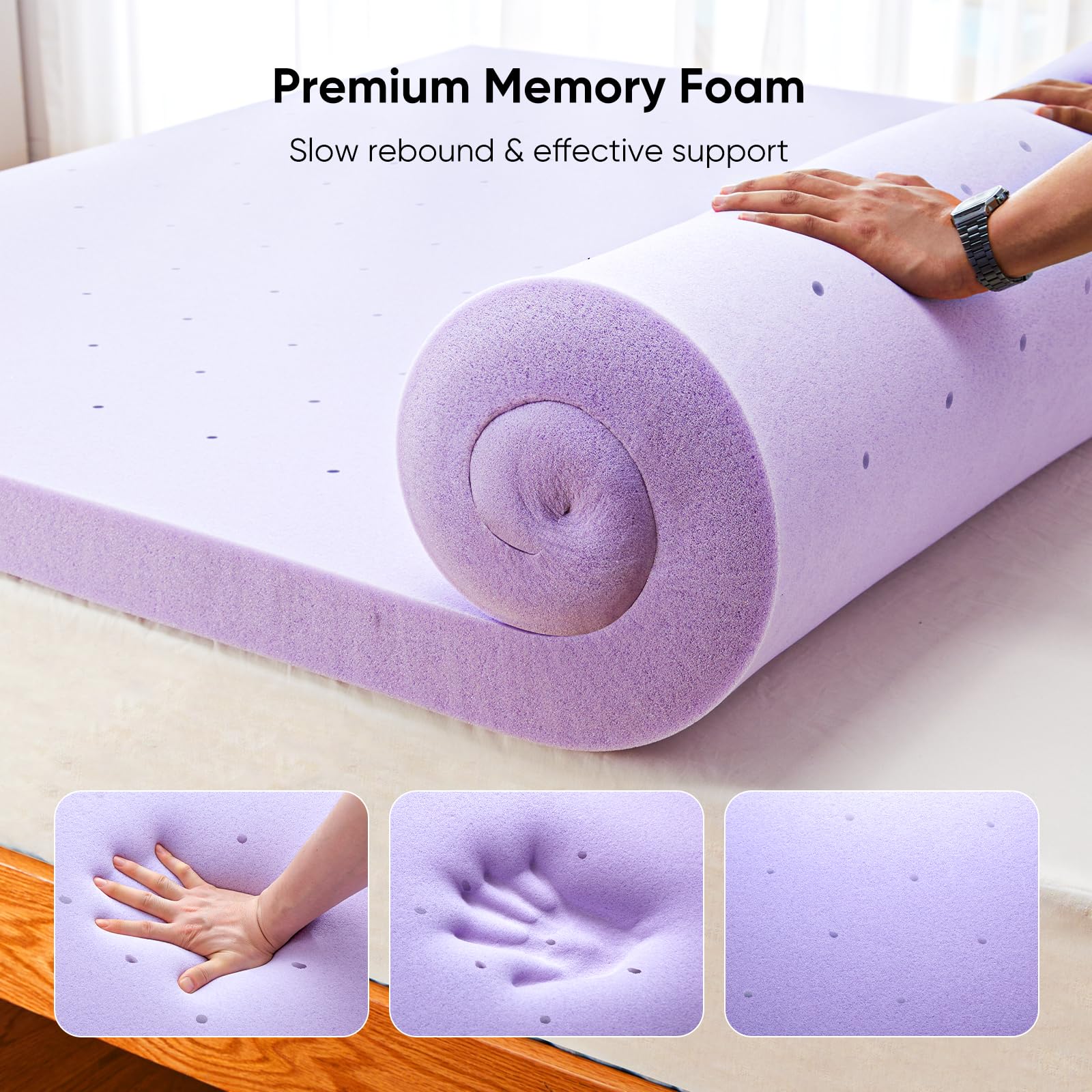 Marsail 2-inch Full Memory Foam Mattress Topper with Lavender Scent, Gel Infused Cooling Mattress Topper, Soft Mattress Topper for Sleeper Sofa, RV, Camper, CertiPUR-US Certified