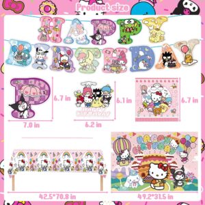 Kawaii Birthday Decorations, Cartoon Party Decorations, Include Banner, Cake Toppers, Paper Tableware, Stickers, Backdrop, Tablecloth, Balloons, Hanging Swirls, for Kids Theme Birthday Party Supplies