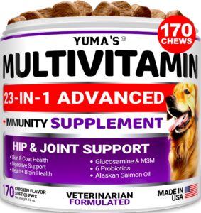 dog multivitamin chewable with glucosamine - dog vitamins and supplements - 170 treats - senior & puppy multivitamin for dogs - hip & joint support - immune health, skin, heart, digestion, probiotics