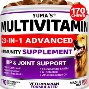 Dog Multivitamin Chewable with Glucosamine - Dog Vitamins and Supplements - 170 Treats - Senior & Puppy Multivitamin for Dogs - Hip & Joint Support - Immune Health, Skin, Heart, Digestion, Probiotics