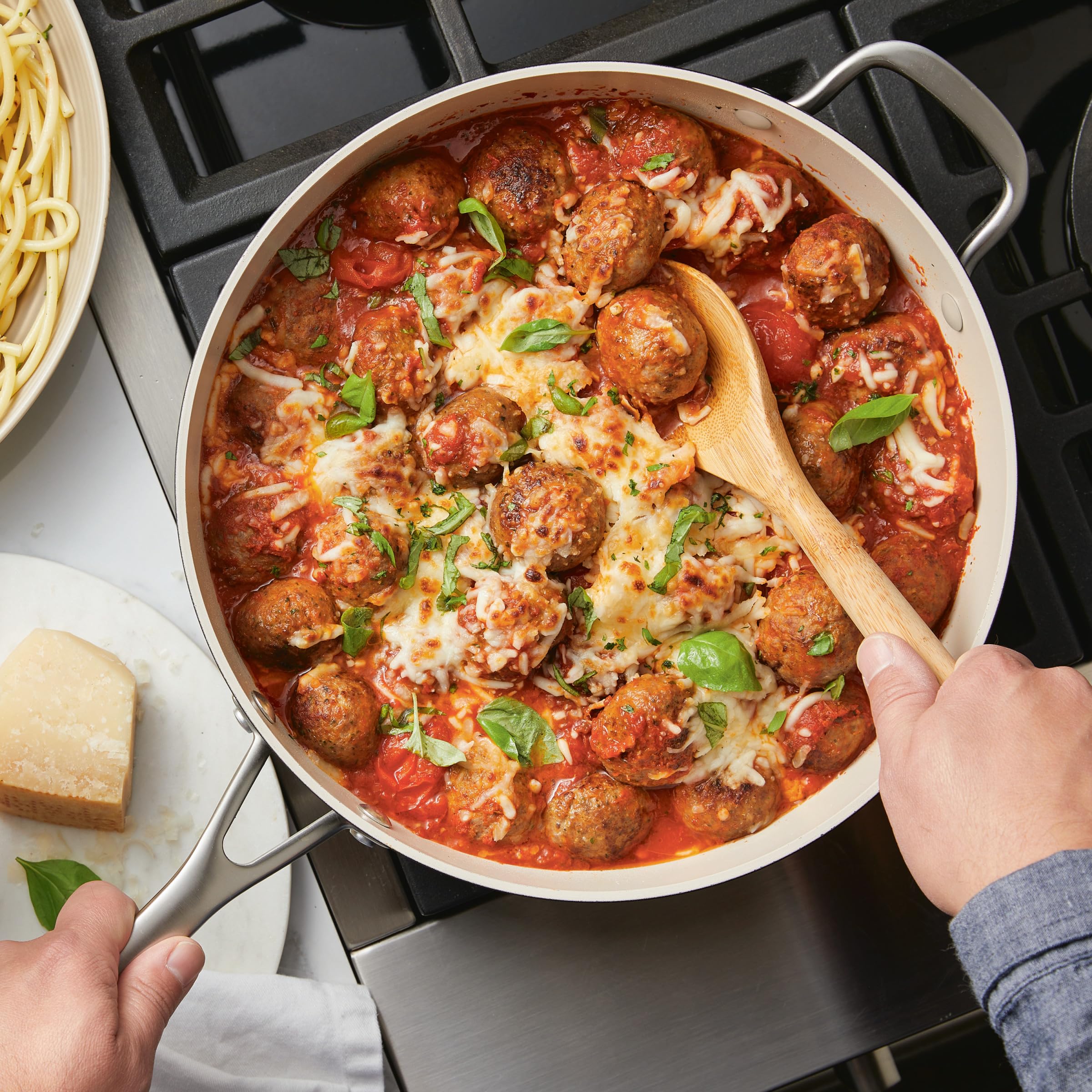 KitchenAid Hard Anodized Ceramic 5-Quart Nonstick Sauté Pan with Shatter-Resistant Lid & Riveted Handle – Durable, Even Heating, Easy Clean, Oven Safe to 500°F, Matte Black