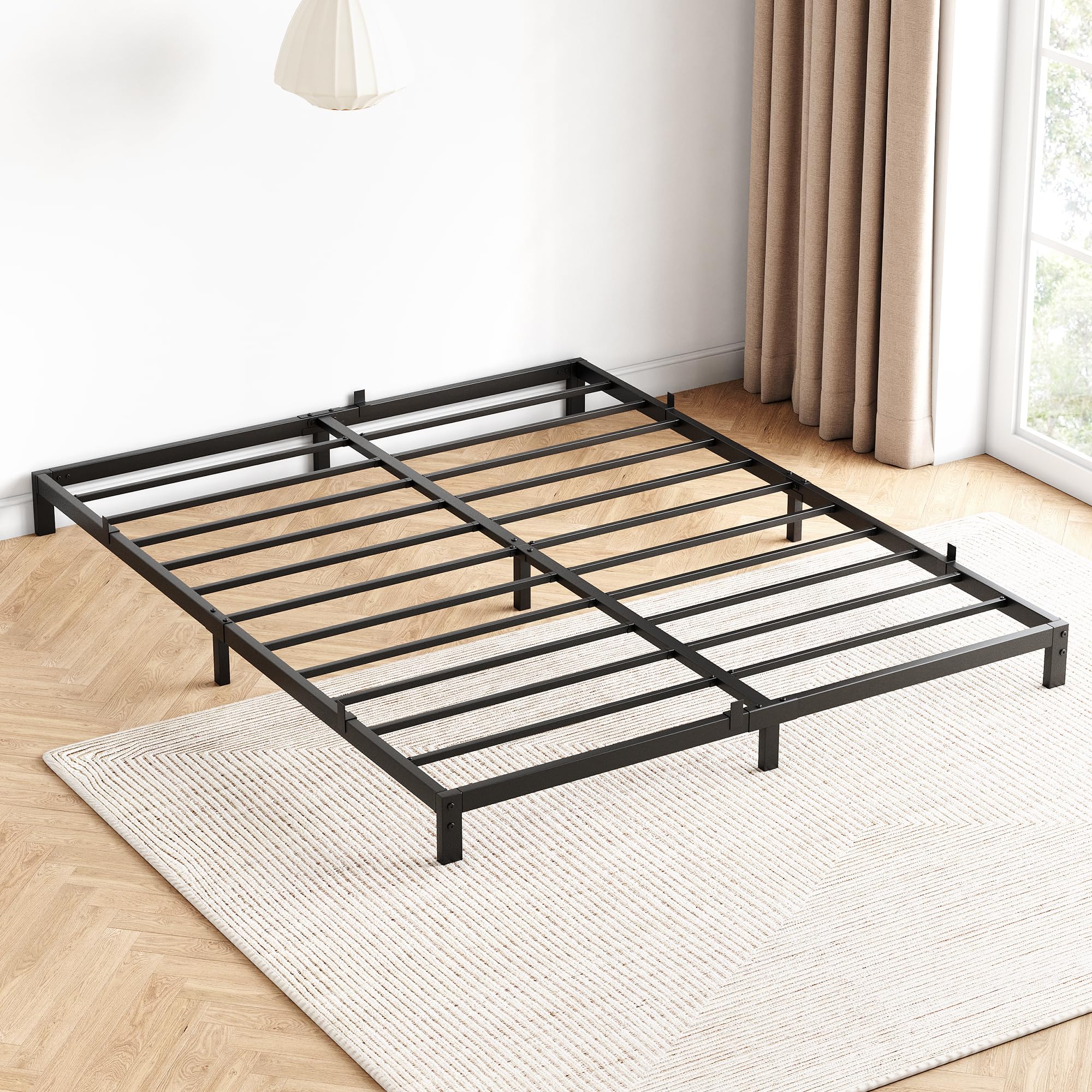 IDEALHOUSE 6 Inch Queen Bed Frame No Box Spring Needed, Low Profile Bed Frame Heavy Duty Metal Platform 6 Inch Low Bed Frame with Sturdy Steel Slats, Noise Free, Easy Assembly, Black(Queen)