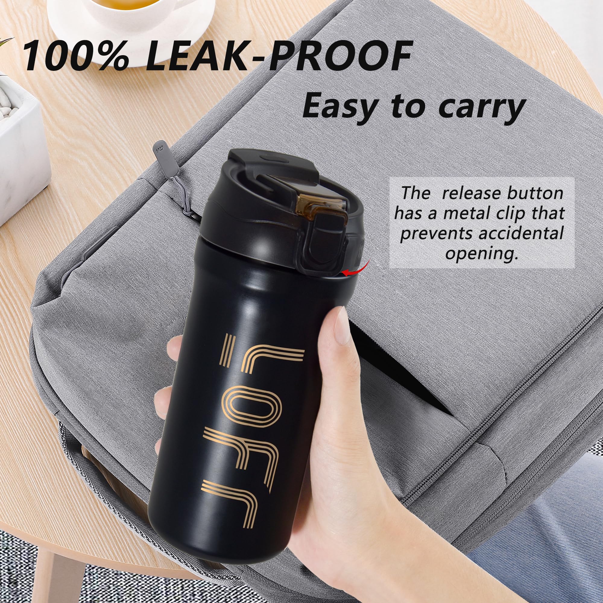 Icesip 21oz Coffee Travel Mug Spill Proof Leak Proof, Insulated Mugs Tumbler for Hot and Cold, Stainless Steel Vacuum Cups for Iced & Hot Coffee, Water, Drink, Black