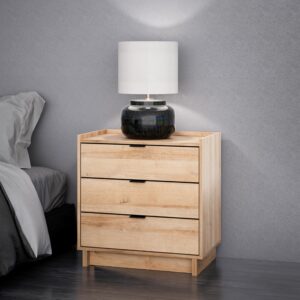 Prepac Simply Modern Nightstand Bedside Table, Natural Oak Nightstand for Bedroom, End Table with 3 Drawers 26.5" W x 26.75" H x 16" D