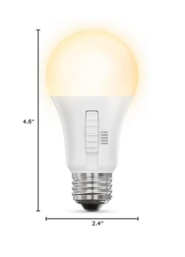 Feit Electric A19 LED Light Bulb, 100W Equivalent, Non-Dimmable, 5CCT, E26 Medium Base, 90 CRI, 1500 Lumens, Standard Light Bulb with Switch on Bulb, 13-Year Lifetime, OM100/5CCT/15KLED/2, 2 Pack