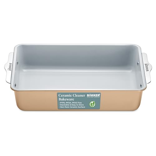 Premium Non-Stick Ceramic 8"x15.5" Rectangle Pan - Aluminized Steel with Ceramic Non-Stick Coating, PFOA & PFAS Free - Non-Toxic, Perfect for Lasagnas, Brownies, and More - Brown