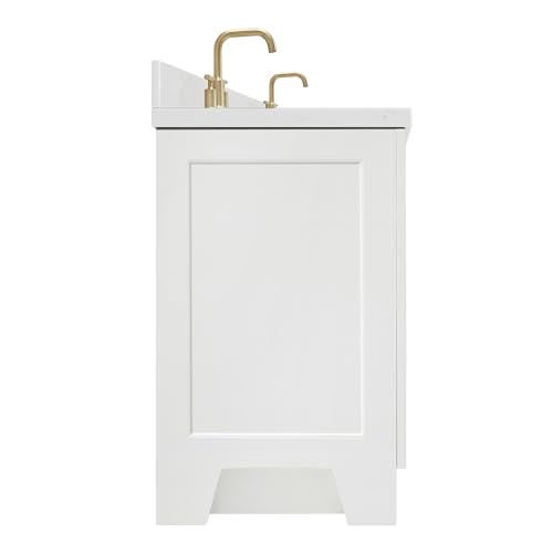 ARIEL Taylor 72" White Double Bathroom Vanity, 1.5" Edge Carrara Quartz Countertop & Splash, Oval Sinks, 4 Soft Closing Doors, 6 Full Extension Dovetail Drawers, Toe Kick, Satin Brass