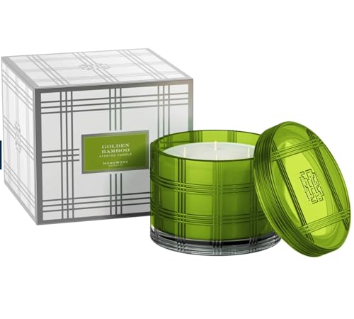 HomeWorx by Slatkin + Co. 4-Wick Golden Bamboo Luxe Candle with Gift Box, Notes of Fresh Bamboo, Pink Jasmine Petals, Bergamot Leaves and Green Woods, 30-55 Hour Burn Time