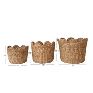 Creative Co-Op Braided Bankuan and Rattan Baskets with Scalloped Edge, Natural, Set of 3