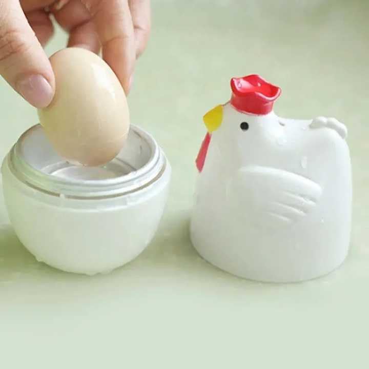 COOKWARE CREATIONS Chicken Shaped Microwave Egg Boiler for Perfectly Cooked Eggs in Minutes - egg boilers - egg boiler microwave - microwave egg boiler 1 egg - egg cooker, White