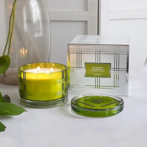 HomeWorx by Slatkin + Co. 4-Wick Golden Bamboo Luxe Candle with Gift Box, Notes of Fresh Bamboo, Pink Jasmine Petals, Bergamot Leaves and Green Woods, 30-55 Hour Burn Time