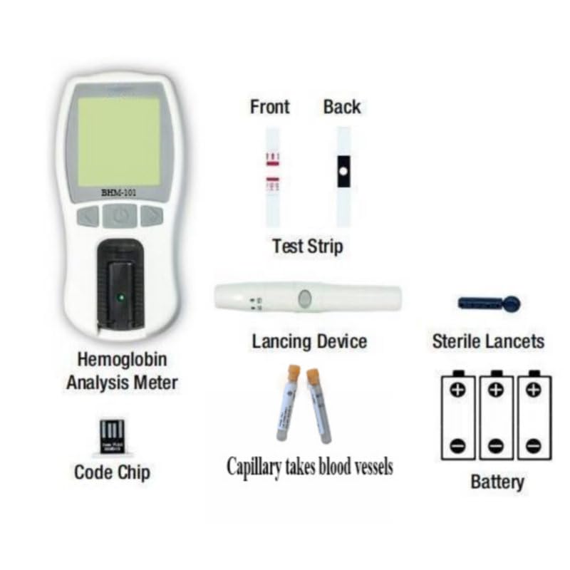 Healthcaretuye Hemoglobin Meter Hemoglobin Test Meter Hemoglobin Test Kit Analyzer + 75pcs Strips, Blue