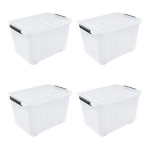 Julyeen 42 L Clear Latching Storage Bin with Lid, 4 Packs Large Plastic Storage Boxes on Wheels