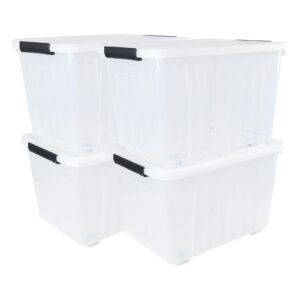 julyeen 42 l clear latching storage bin with lid, 4 packs large plastic storage boxes on wheels