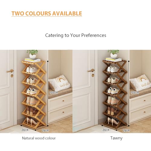 Comeon Shoes Rack for Front Door,Space Saving Wooden Shoes Organizer Entryway Corner Folding Shoe Shelf ([Tawny] 5 Layers)