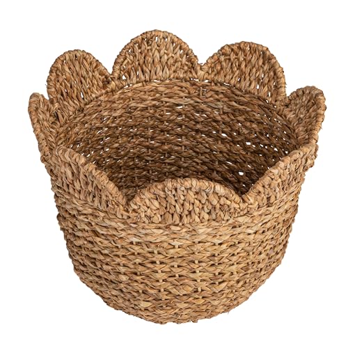 Creative Co-Op Braided Bankuan and Rattan Baskets with Scalloped Edge, Natural, Set of 3