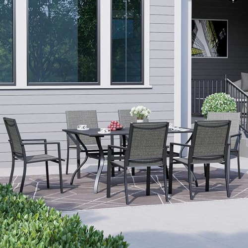 Nixtopia Outdoor Metal Frame Rectangle Patio Dining Table with Slat Top and Umbrella Hole 63"x38" for 6 Person - Black