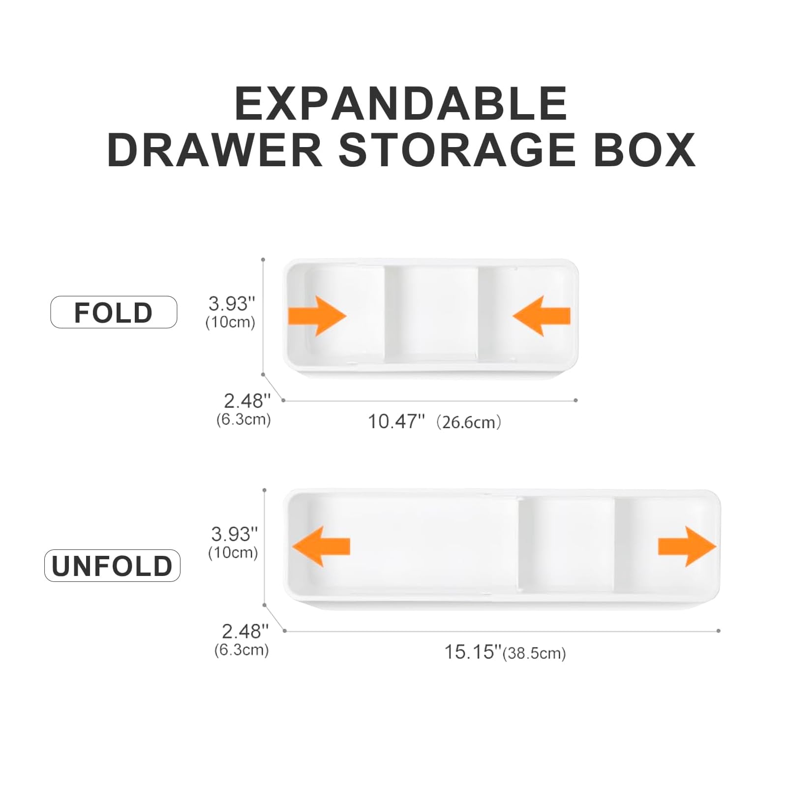 DIMJ Drawer Organizers, Expandable Desk Drawer Organizer Plastic Storage Bins, Dresser Organizer for Nursery，Bathroom, Kitchen, Makeup, Office, White, 4 Pack，2L,2M