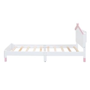 Bellemave Twin Size Platform Bed with House-Shaped Headboard and Motion Activated Night Lights,Wood Twin Kids Bed Frame for Girls,Boys(Twin,Pink)