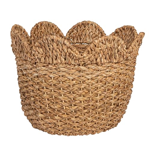 Creative Co-Op Braided Bankuan and Rattan Baskets with Scalloped Edge, Natural, Set of 3