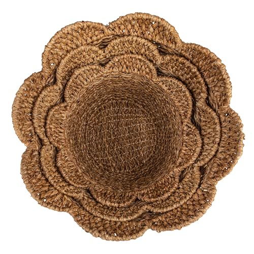 Creative Co-Op Braided Bankuan and Rattan Baskets with Scalloped Edge, Natural, Set of 3