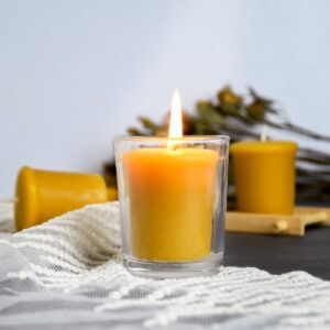 Pure Beeswax Votive Candles-6 Pack Natural Votives Set in Glass Cup for Home Room Decor Party Wedding Spa Gift