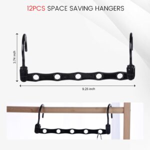 HAKDAY 12PCS Space Saving Hangers, Magic Hangers Closet Organizers and Storage 5 Holes Sturdy Cascading Hangers for College Dorm Room Black