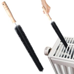 2pcs Radiator Brush, 40cm Long Reach Radiator Brush with Wooden Handle, Flexible Nylon Radiator Cleaner Brush with Hanging Hook Loop for Dryer Lint Brush Vent Cleaner