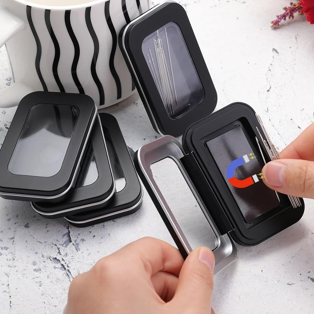 Portable Magnetic Needle Case Household Black Needle Storage Box,Magnetic Embroidery Needles Storage Case,Buttons Pins Suction Holder Rectangle Sewing Needle Storage Box (3Pcs)