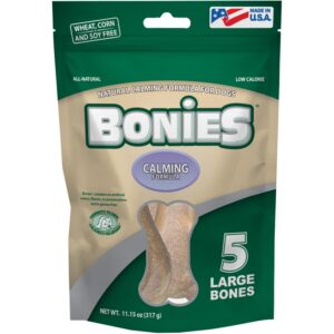 bonies natural calming formula dog treats - contains chamomile & lavender, help anxiety, excessive barking & trembling, chicken flavor, [large dog], 5 bones