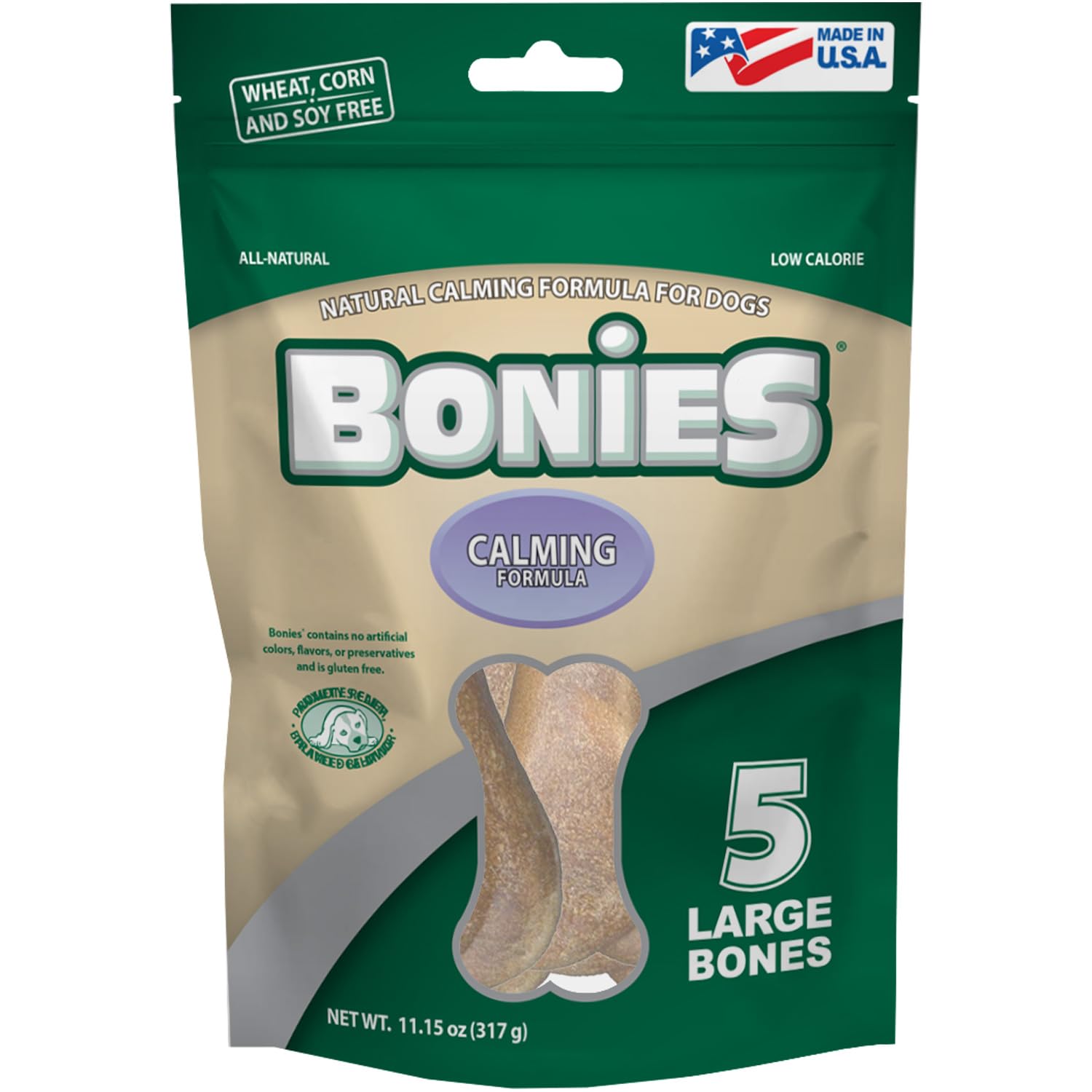 Bonies Natural Calming Formula Dog Treats - Contains Chamomile & Lavender, Help Anxiety, Excessive Barking & Trembling, Chicken Flavor, [Large Dog], 5 Bones