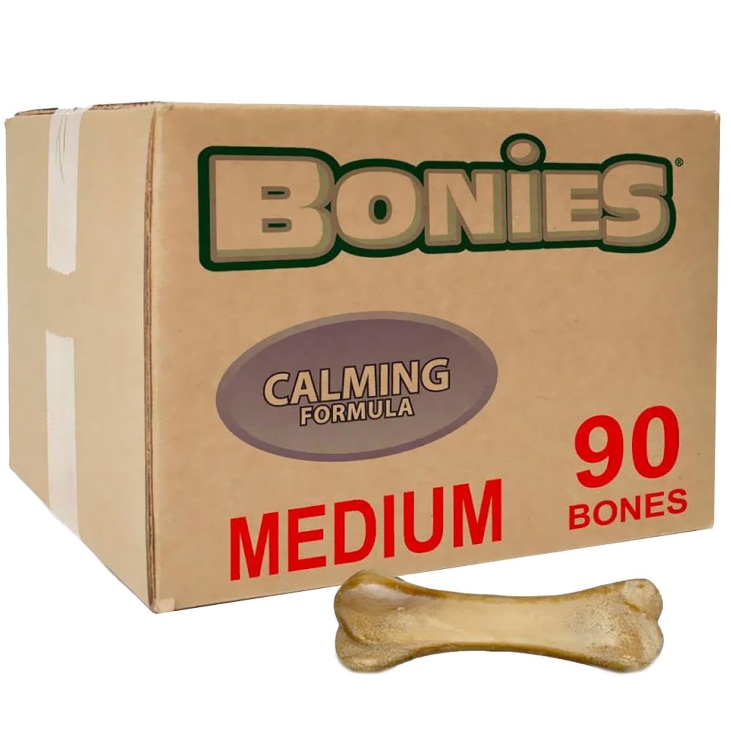 Bonies Natural Calming Formula Small-Sized Single Bone - Contains Chamomile & Lavender, Help Anxiety, Excessive Barking & Trembling, Chicken Flavor, [Medium Dogs], 90 Bones