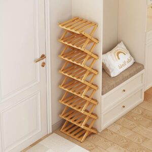 Comeon Shoes Rack for Front Door,Space Saving Wooden Shoes Organizer Entryway Corner Folding Shoe Shelf ([Tawny] 5 Layers)