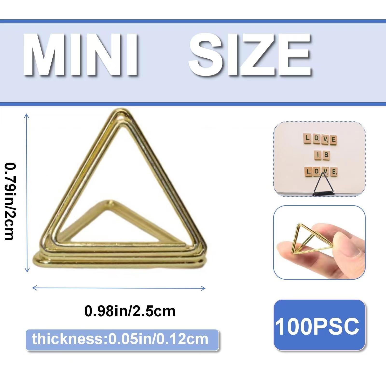 FJDCKJ 100 Pack Gold Triangle Place Card Holders for Wedding Baby Shower - Modern Table Number Stands for Parties & Events - Elegant and Practical Mini Size Name Card Holder Clips