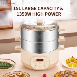 Joydeem Electric Food Steamer for Cooking, 2-Tier Stainless Steel Vegetable & Food Steamers, 15L Large Capacity, JD-DZG15B