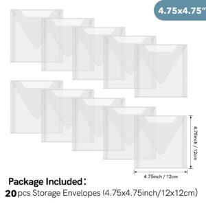 Briartw 20 Pack 4.75x4.75" Square Storage Bag,Resealable Plastic Envelopes Pockets for Cutting Dies Stencil Crafts Organizer Holder,Clear Storage Envelopes for Clear Stamp,Die Cuts,scrapbook Paper