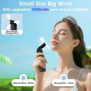 OLV Handheld Mini Fan Portable Rechargeable 3000mAh USB Battery Powered 22+Hrs Runtime Small Hand Held Fan Foldable Pocket Personal Fan Gifts for Women Girls Men Office,Travel,Outdoor - Black