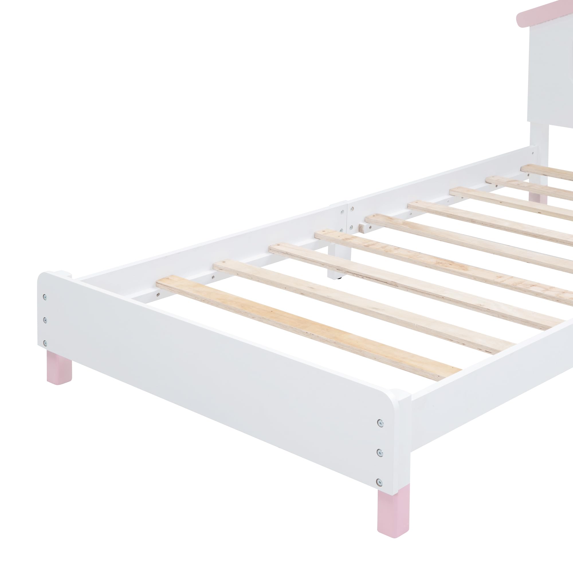 Bellemave Twin Size Platform Bed with House-Shaped Headboard and Motion Activated Night Lights,Wood Twin Kids Bed Frame for Girls,Boys(Twin,Pink)